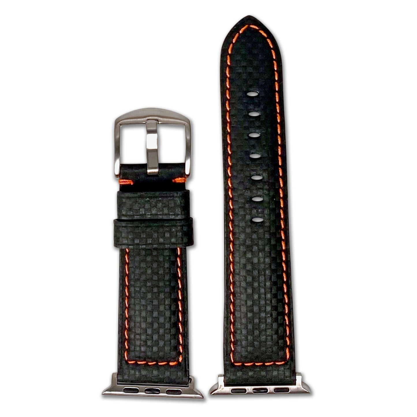 Apple Watch | Carbon Fiber Style Watch Band | Sport | Black | Orange Stitch