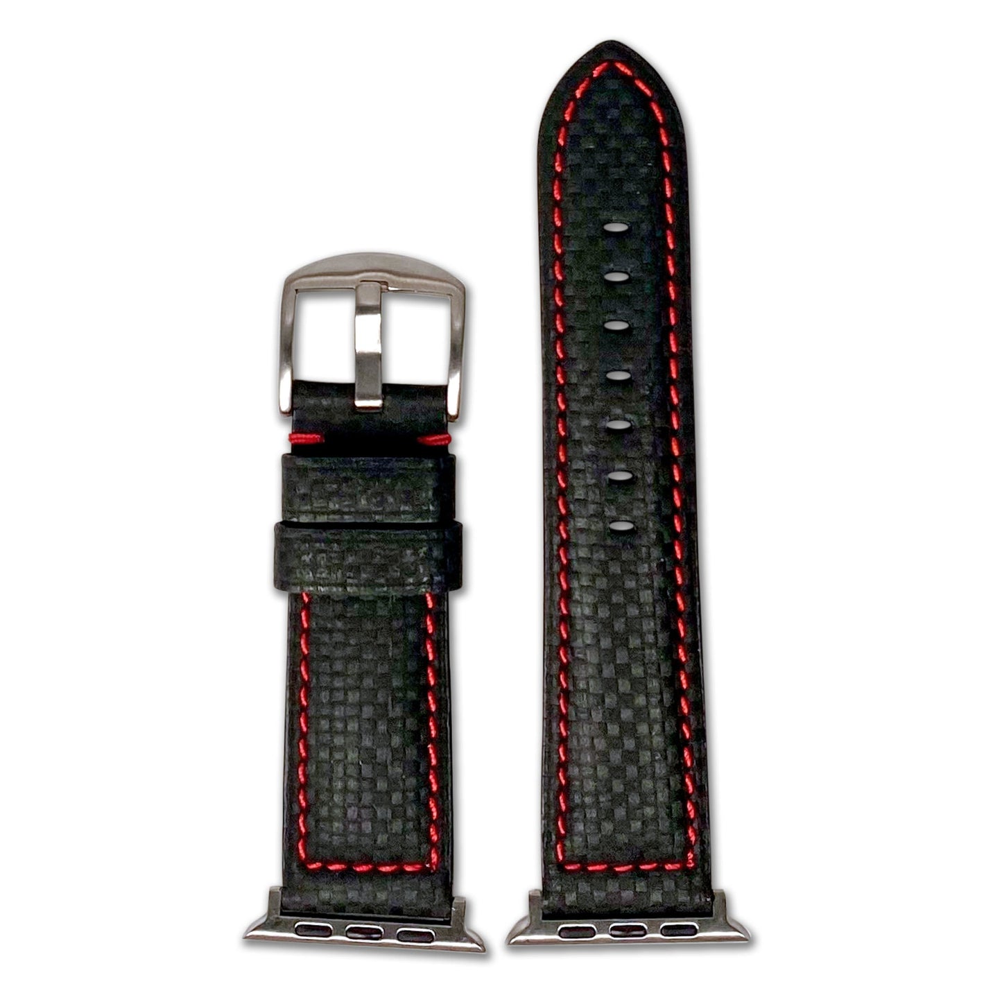 Apple Watch | Carbon Fiber Style Watch Band | Sport | Black | Red Stitch