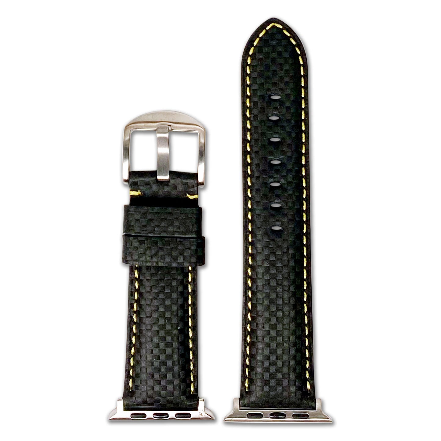 Apple Watch | Carbon Fiber Style Watch Band | Sport | Black | Yellow Stitch