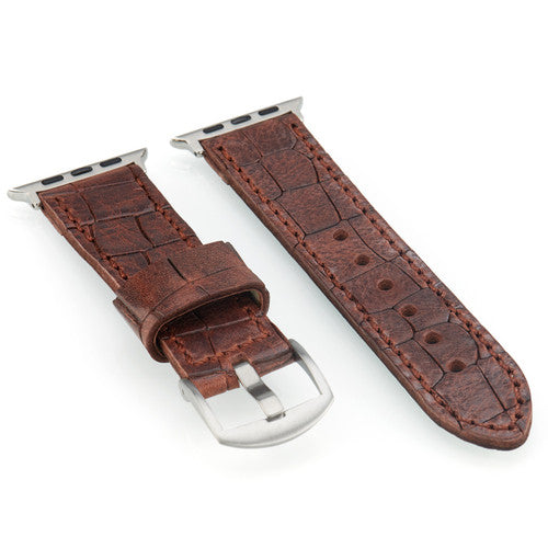 Apple Watch | "Gator" Embossed Vintage Leather Watch Band | Brown | Distressed-Leather | Match Stitch