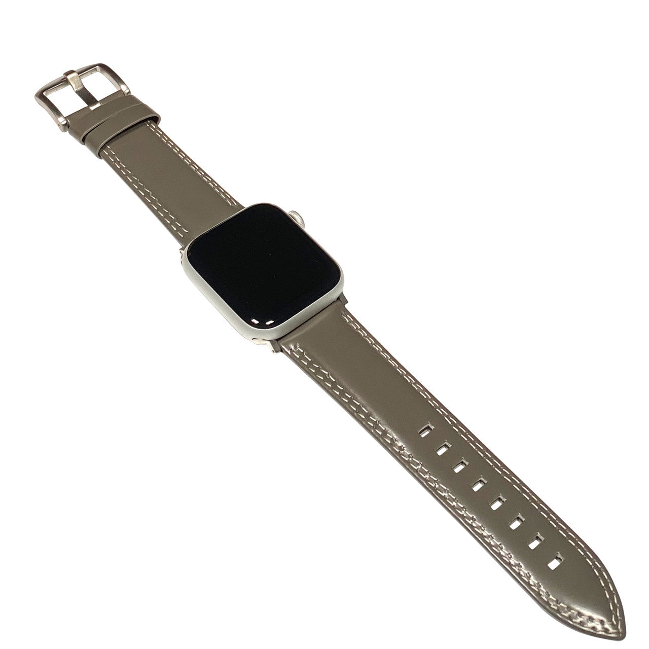 Apple Watch | Premium Italian Leather Watch Band | Padded | Black | Double White Stitch