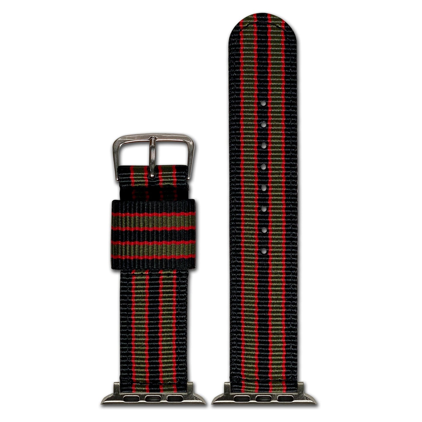 Apple Watch | Nylon | Striped | Black, Olive & Red