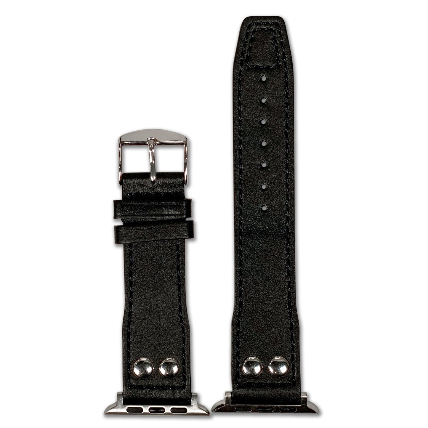 Apple Watch | Calf Leather Pilot Style Watch Band | Black | Match Stitch