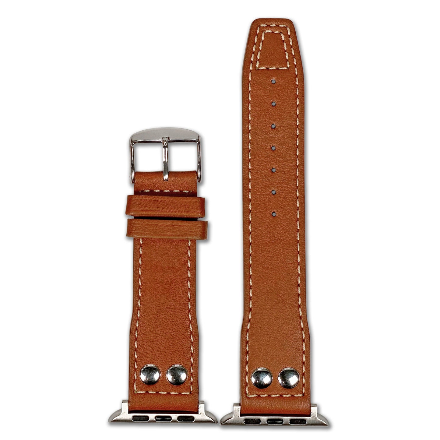 Apple Watch | Calf Leather Pilot Style Watch Band | Brown | White Stitch