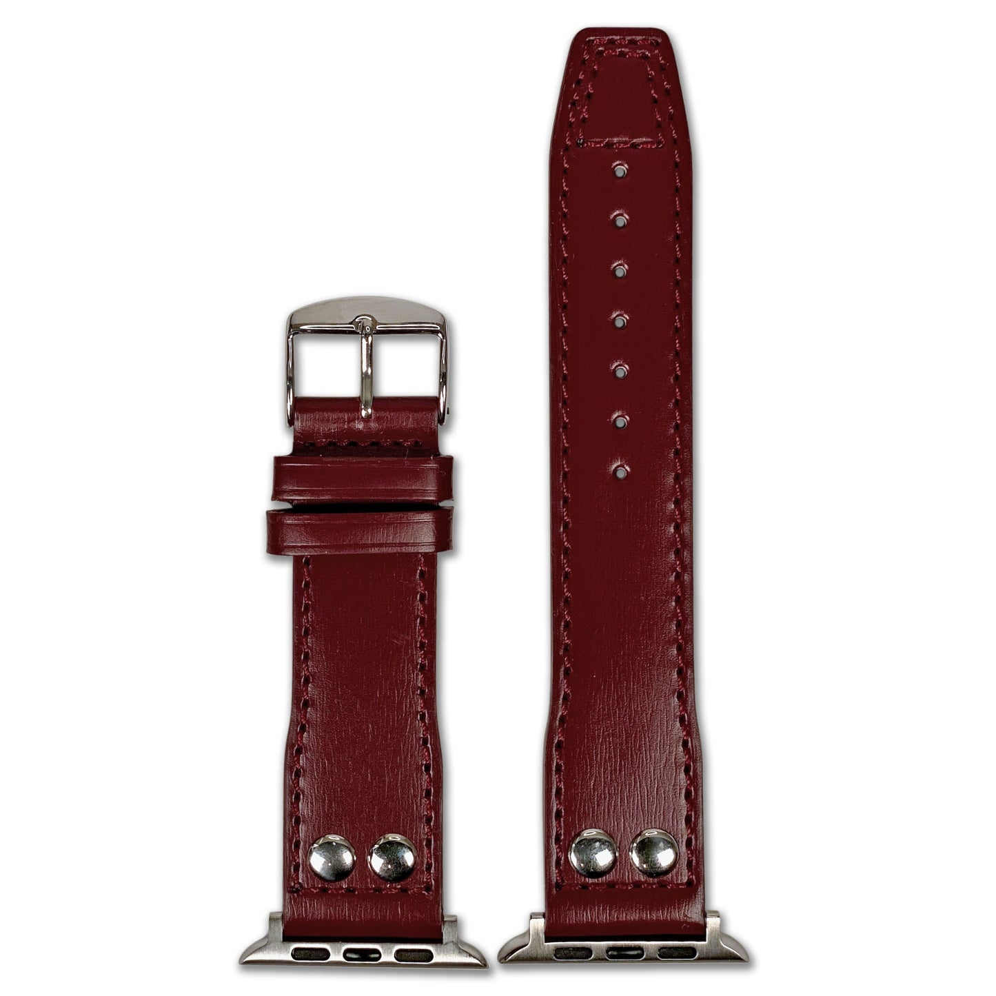 Apple Watch | Calf Leather Pilot Style Watch Band | Burgundy | Match Stitch