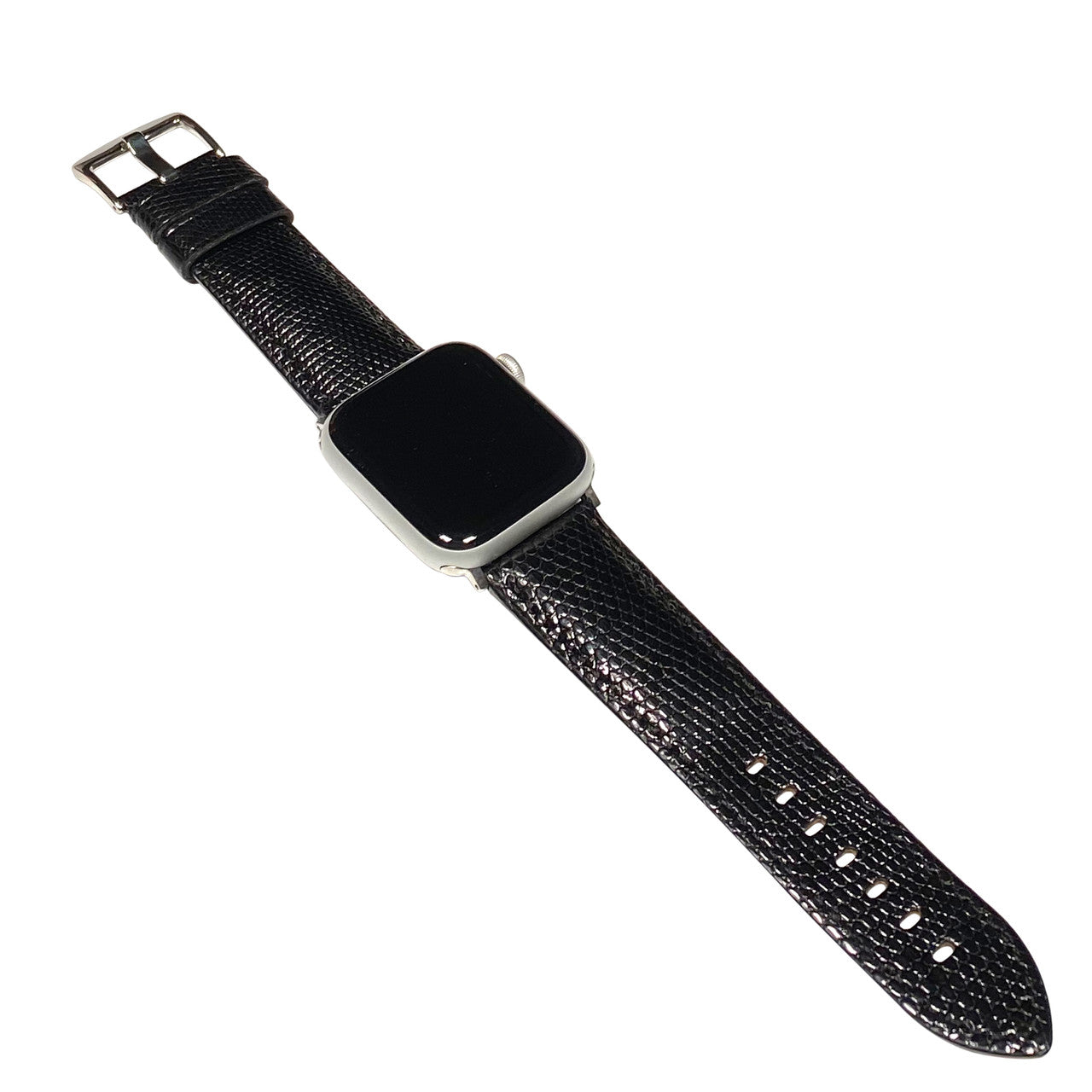 Apple Watch | Semi-Gloss Genuine Lizard Watch Band | Classic | Black | Match Stitch