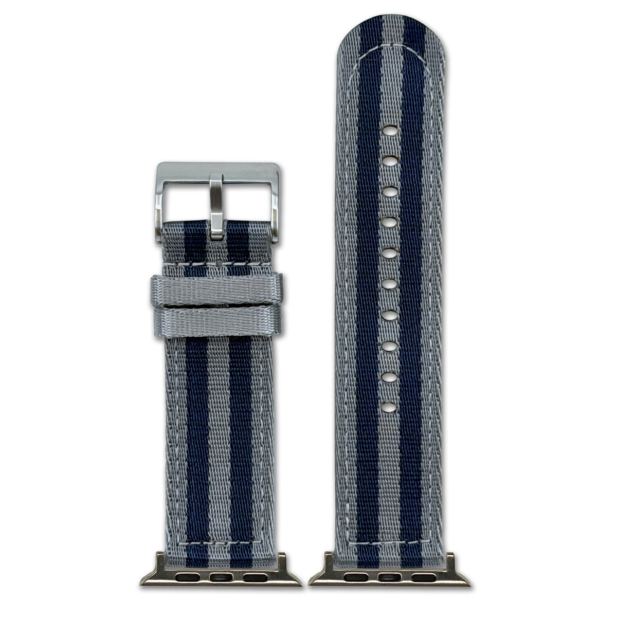 Striped Seatbelt Nylon Watch Band for Apple Watch - Grey, Navy Stripe
