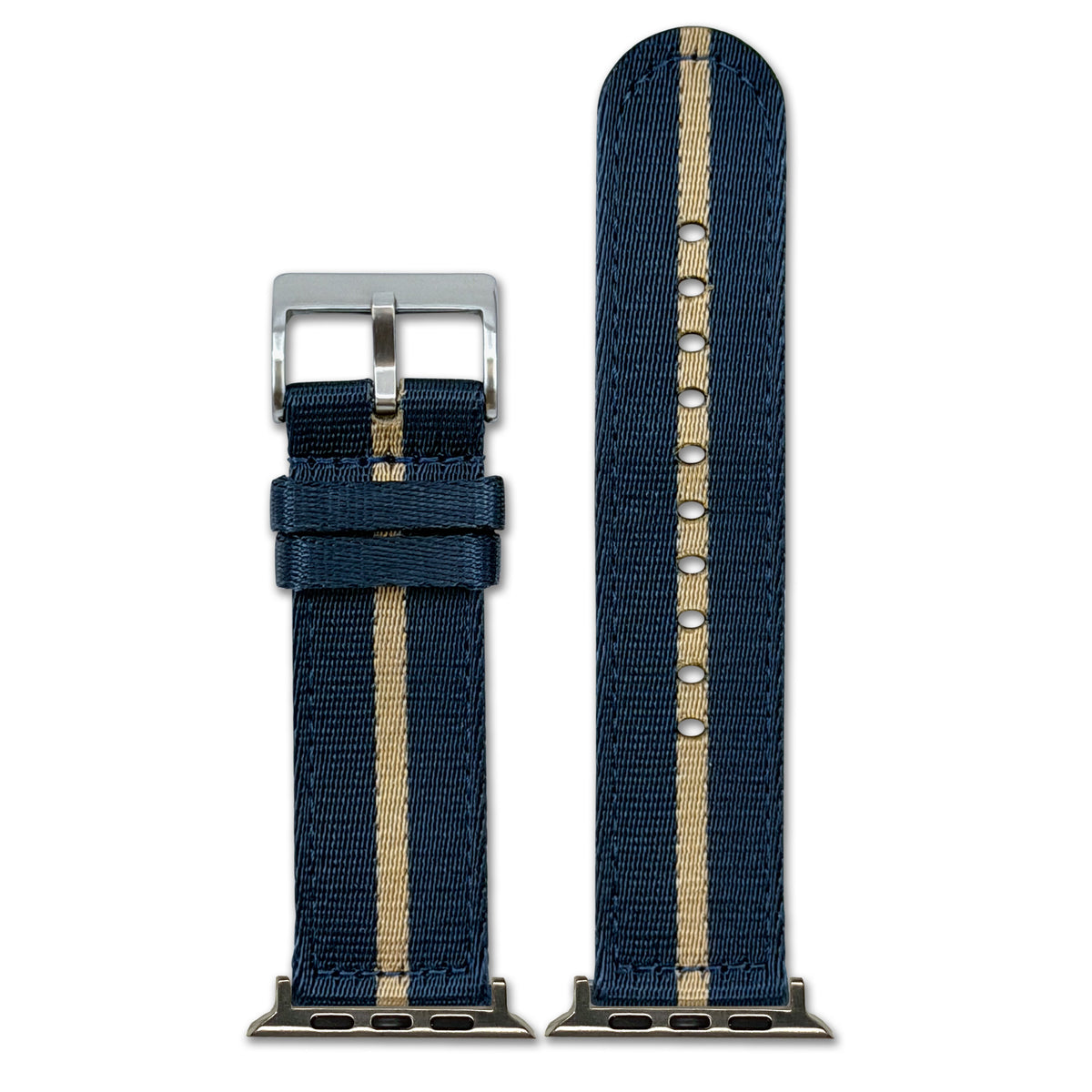 Striped Seatbelt Nylon Watch Band for Apple Watch - Navy, Tan Stripe