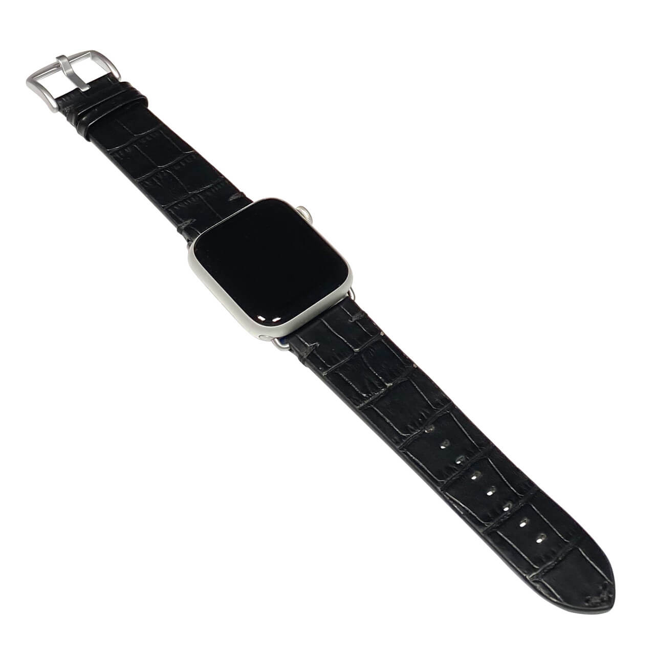 Apple Watch | Embossed Alligator Grain Watch Band | Hollywood | Black | Vintage Stitch