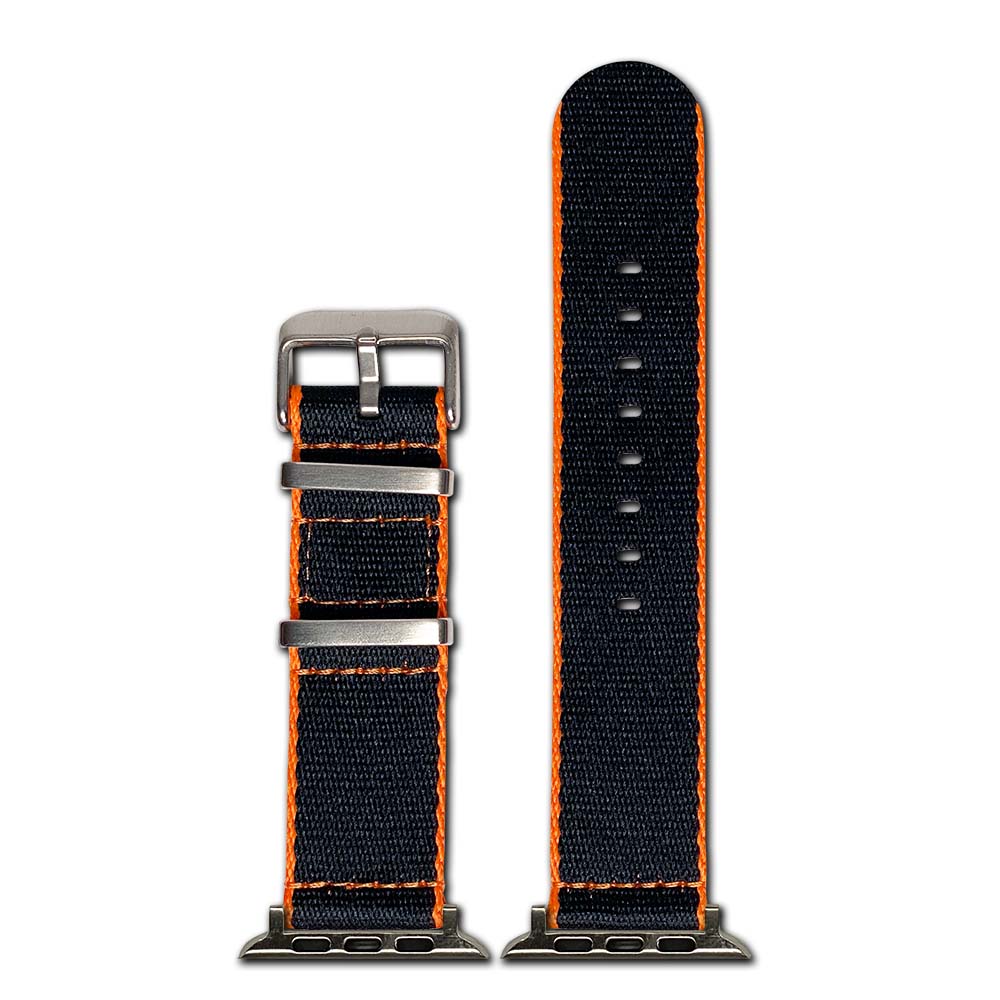 Apple Watch Watch Band | Black | Seatbelt | Two-Piece | Orange Stitch