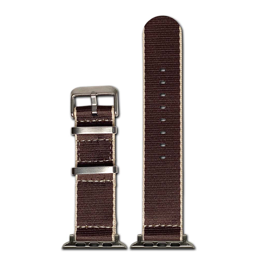 Apple Watch Watch Band | Brown | Seatbelt | Two-Piece | Beige Stitch