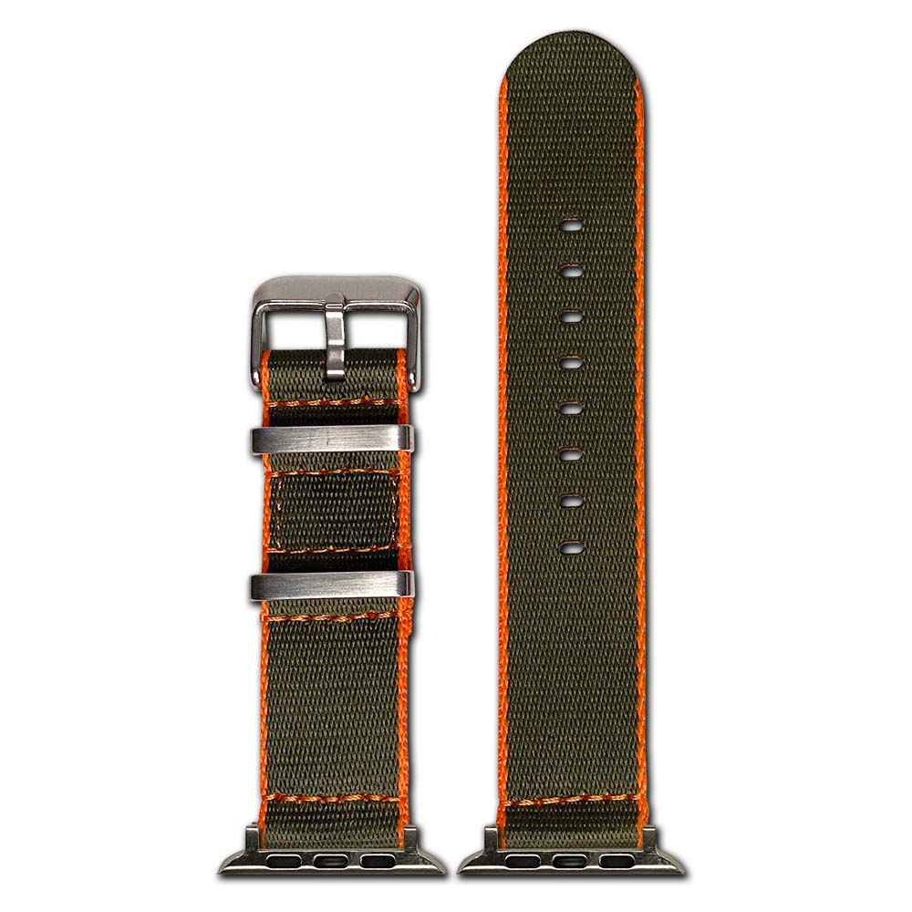 Apple Watch Watch Band | Olive | Seatbelt | Two-Piece | Orange Stitch