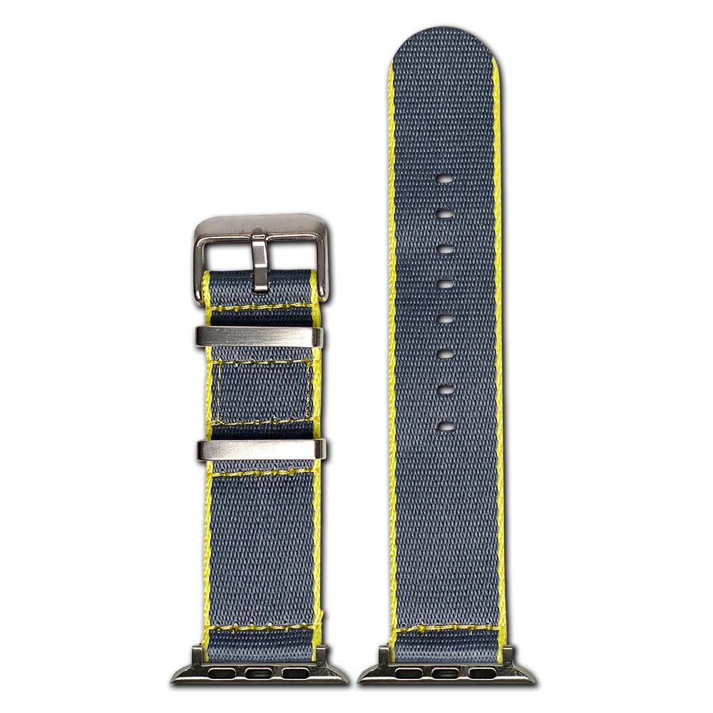Apple Watch Watch Band | Grey | Seatbelt | Two-Piece | Yellow Stitch