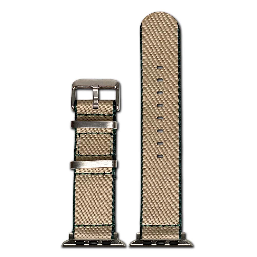 Apple Watch Watch Band | Khaki | Seatbelt | Two-Piece | Green Stitch