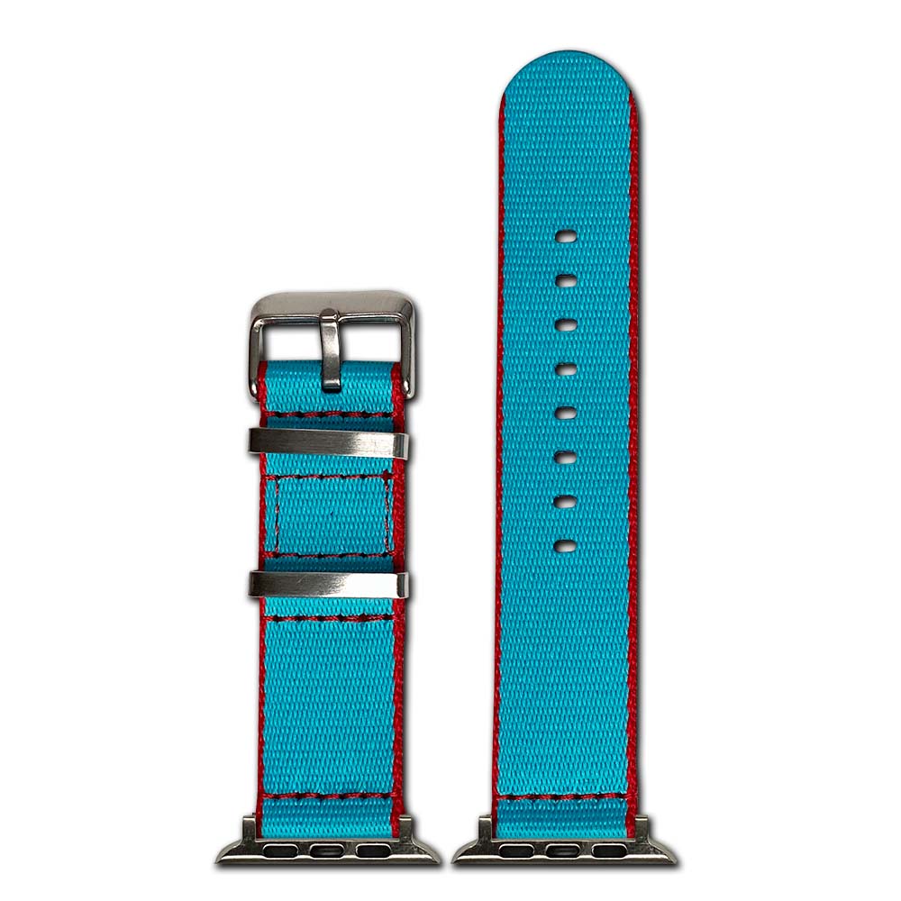 Apple Watch Watch Band | Teal | Seatbelt | Two-Piece | Red Stitch
