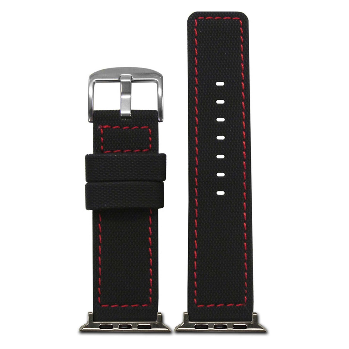 Apple Watch | Waterproof PU Ballistic | Black | Red Stitching