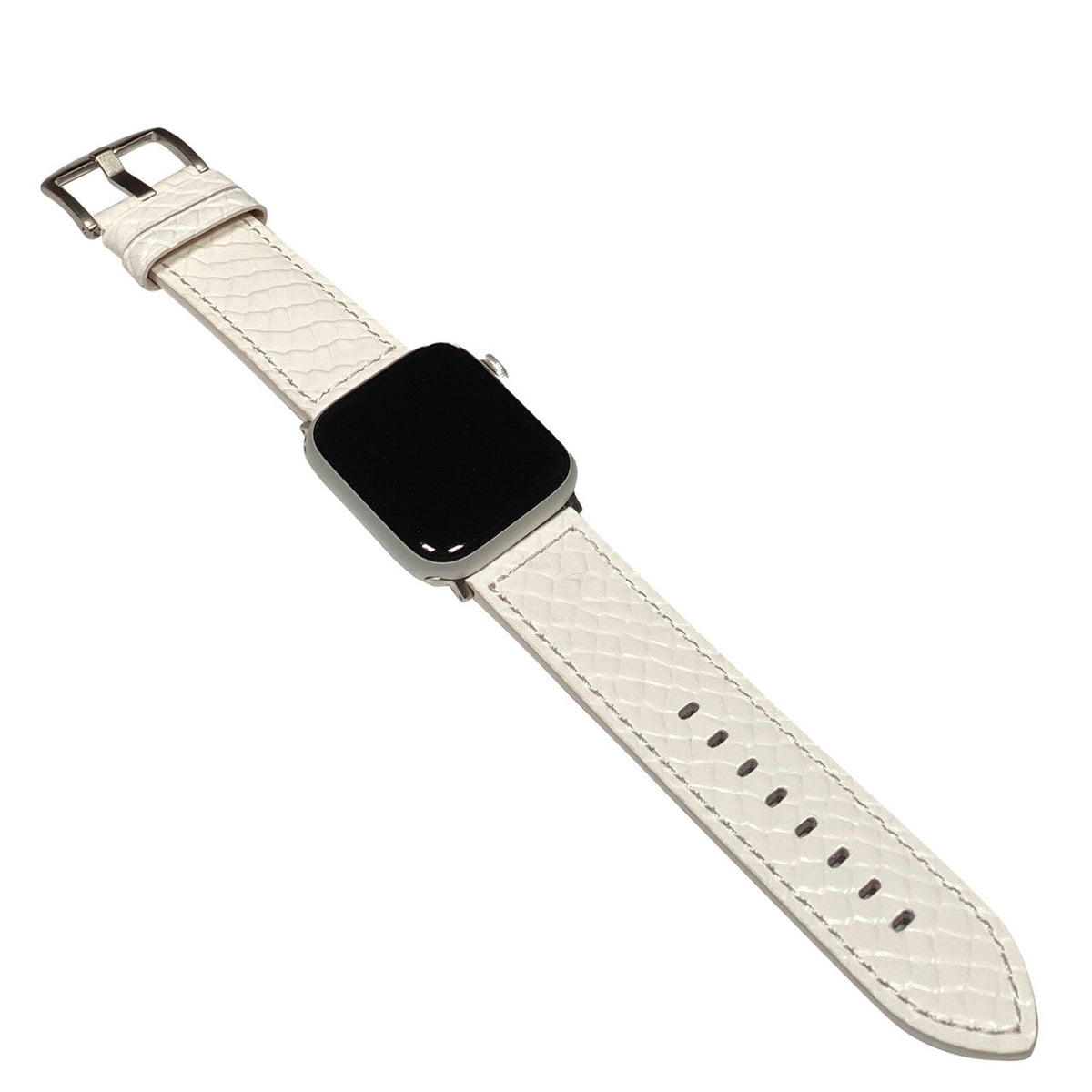 Apple Watch | Reptilian Leather Watch Band | White | White Stitch