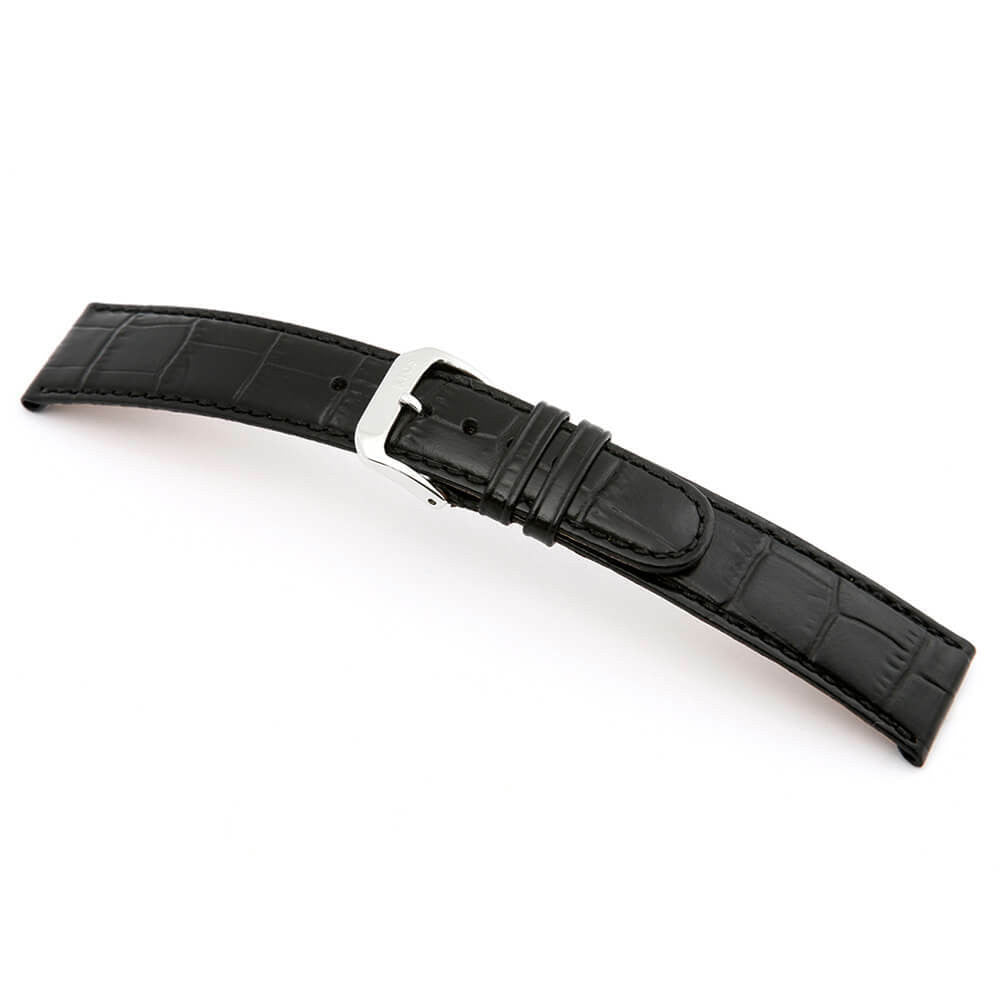 Embossed Leather Alligator Print Watch Band | Argentina | Black