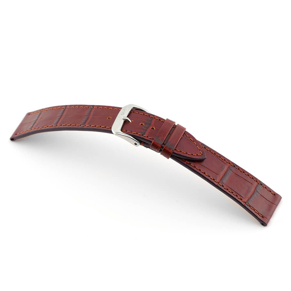 Embossed Alligator Grain on Cow Leather Watch Band | Baltimore | Flat | Burgundy