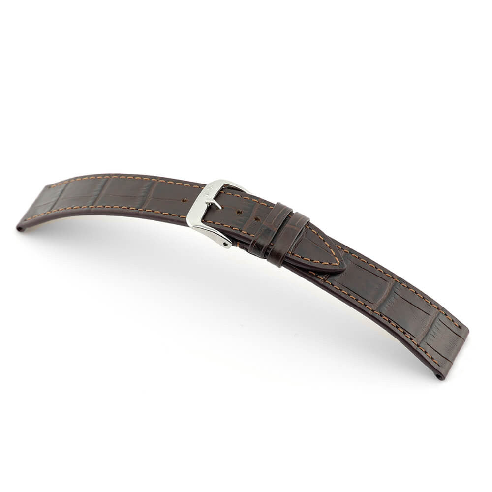 Embossed Alligator Grain on Cow Leather Watch Band | Baltimore | Flat | Mocha