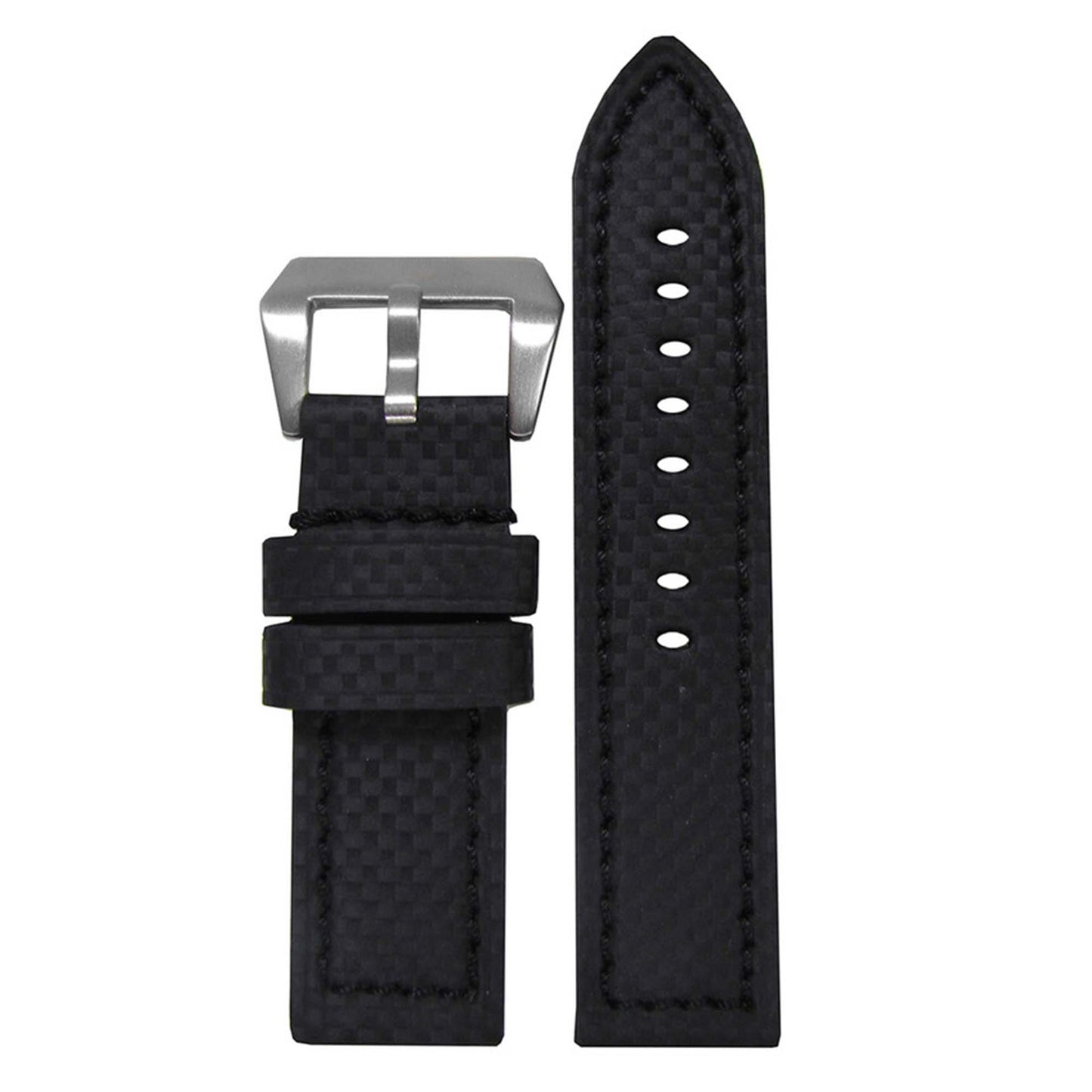 Carbon Fiber Style Watch Band | Flat | Coramid | Black | Black Stitch
