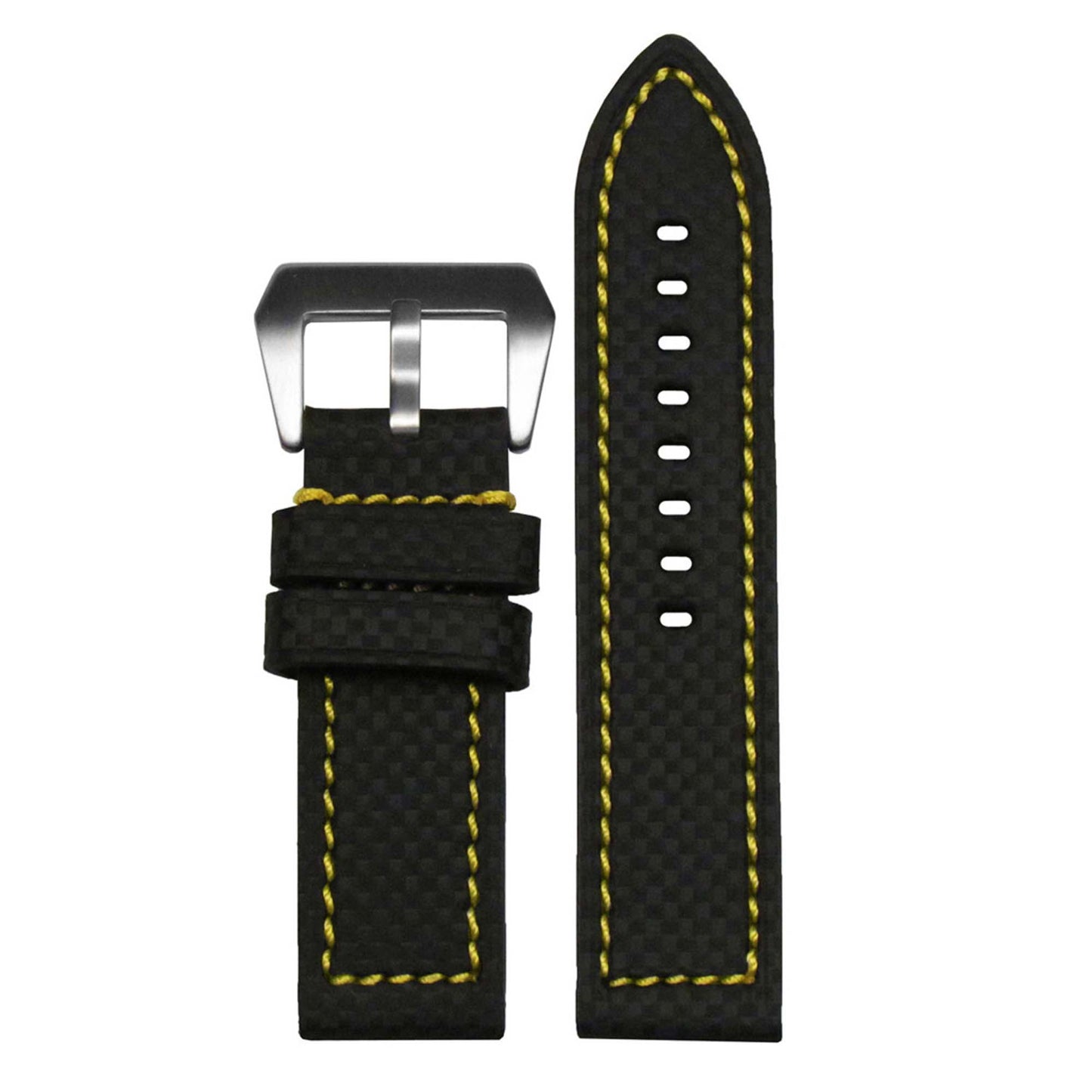 Carbon Fiber Style Watch Band | Flat | Coramid | Black | Yellow Stitch