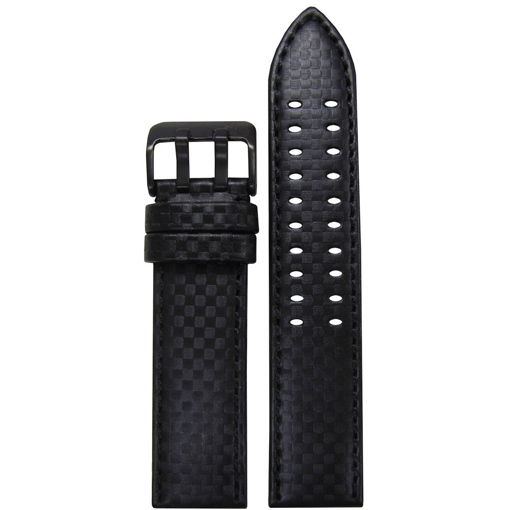 Black Carbon Fiber Style Watch Band | Black Stitch | PVD (Black) Double Tang Buckle