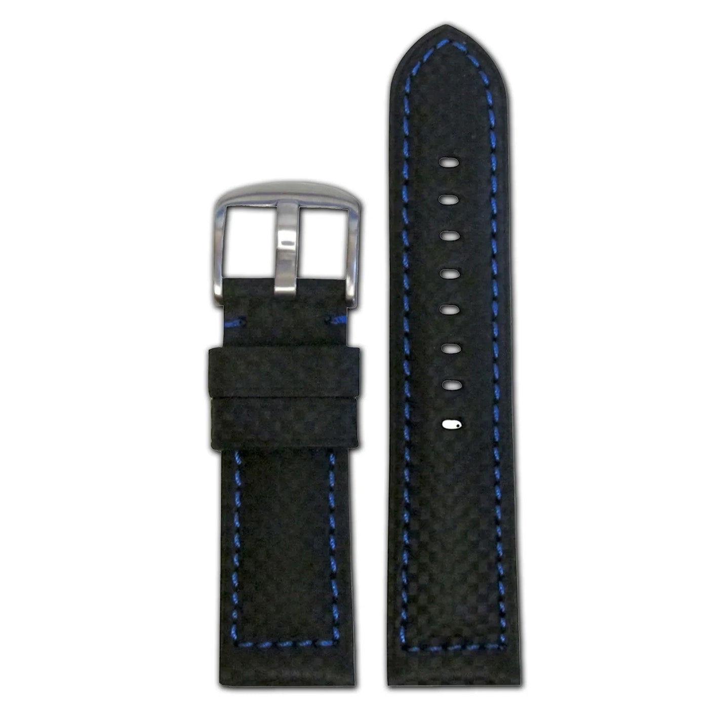 Carbon Fiber Style Watch Band | Sport | Black | Blue Stitch