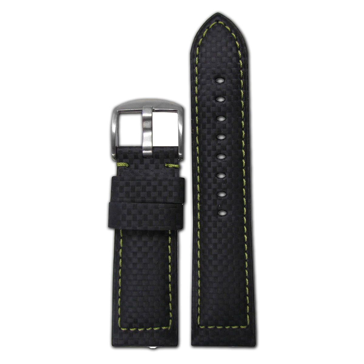 Carbon Fiber Style Watch Band | Sport | Black | Green Stitch