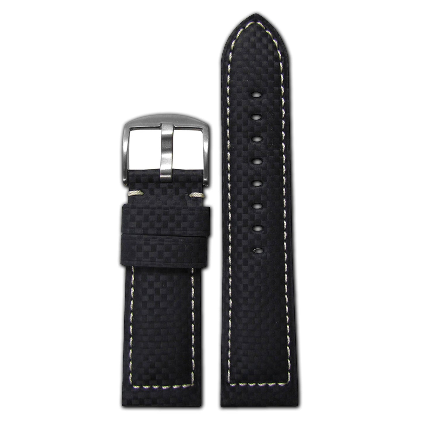Carbon Fiber Style Watch Band | Sport | Black | White Stitch | For Panerai