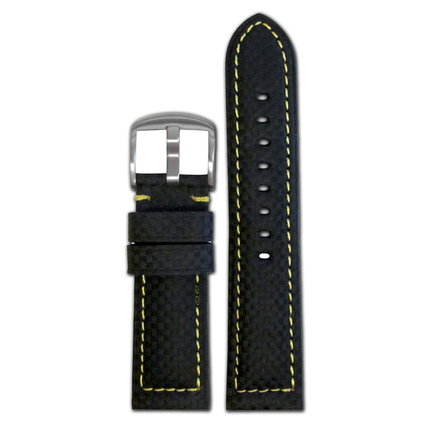 Carbon Fiber Style Watch Band | Sport | Black | Yellow Stitch