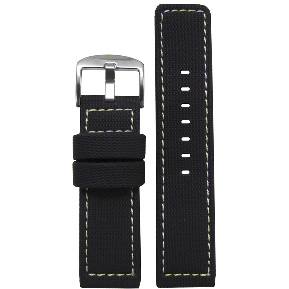 Black PU Ballistic Watch Band | Waterproof | Ivory Stitching