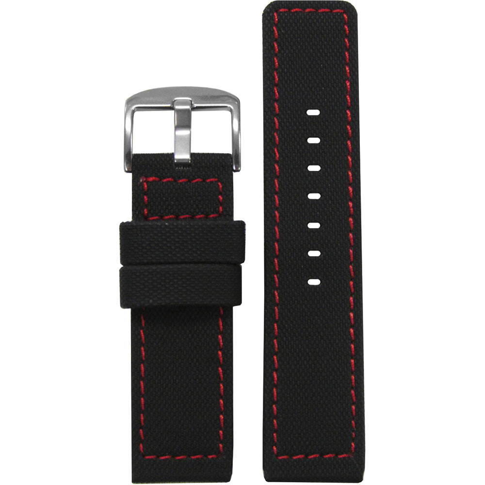 Black PU Ballistic Watch Band | Waterproof | Red Stitching