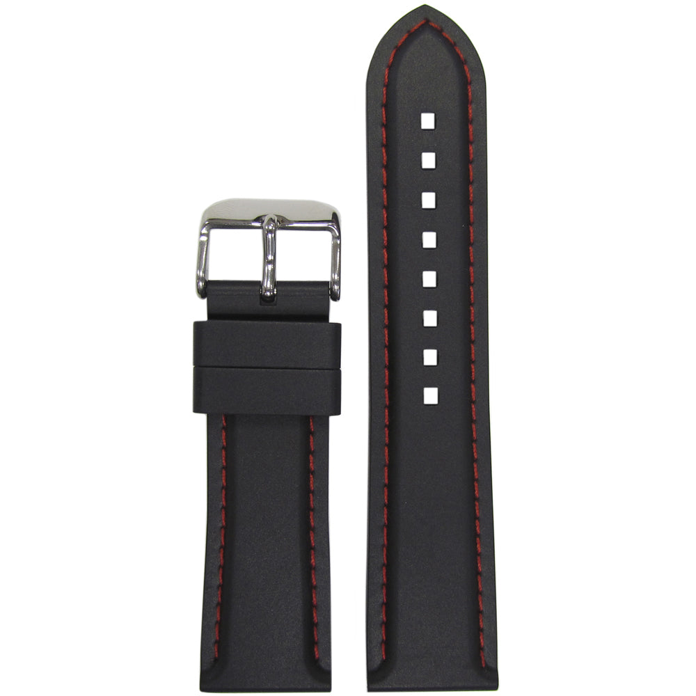 NBR Italian Rubber Watch Band | Bonetto 325 | Black | Red Stitch Diver