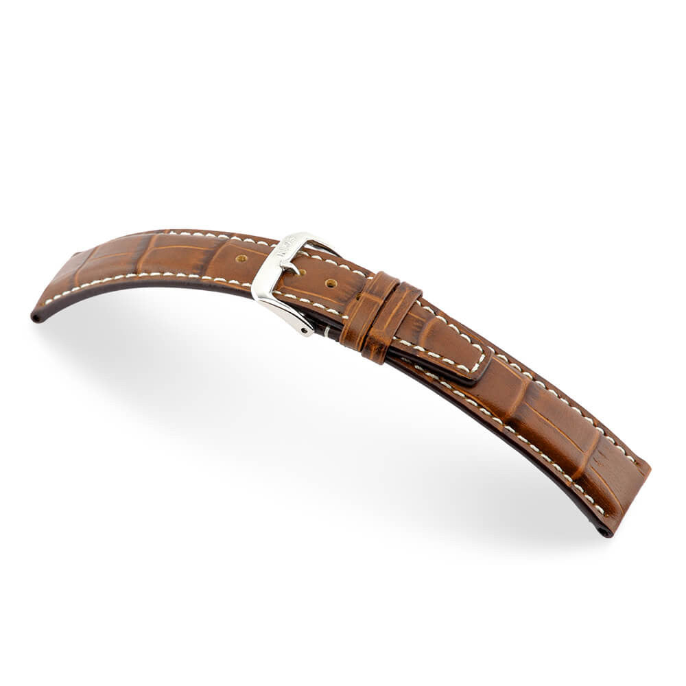 Embossed Alligator Grain on Cow Leather Watch Band | Boston | Cognac