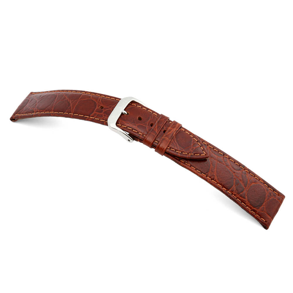 Embossed Leather Crocodile Print Watch Band | Brazil | Mahogany