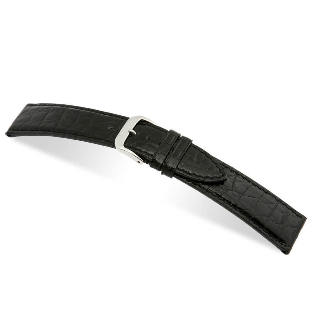 Genuine Alligator Watch Band | Brilliant | Flank Cut | Glossy Finish | Black