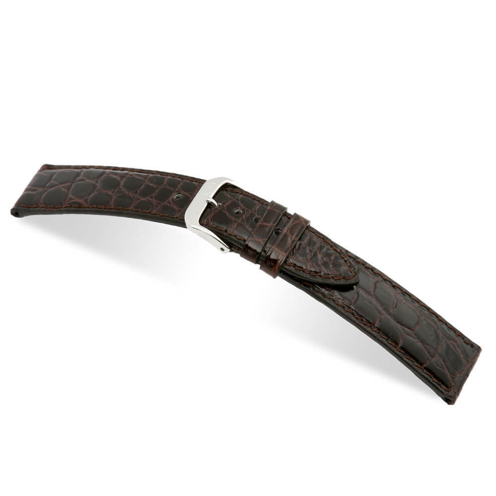 Genuine Alligator Watch Band | Brilliant | Flank Cut | Glossy Finish | Mocha