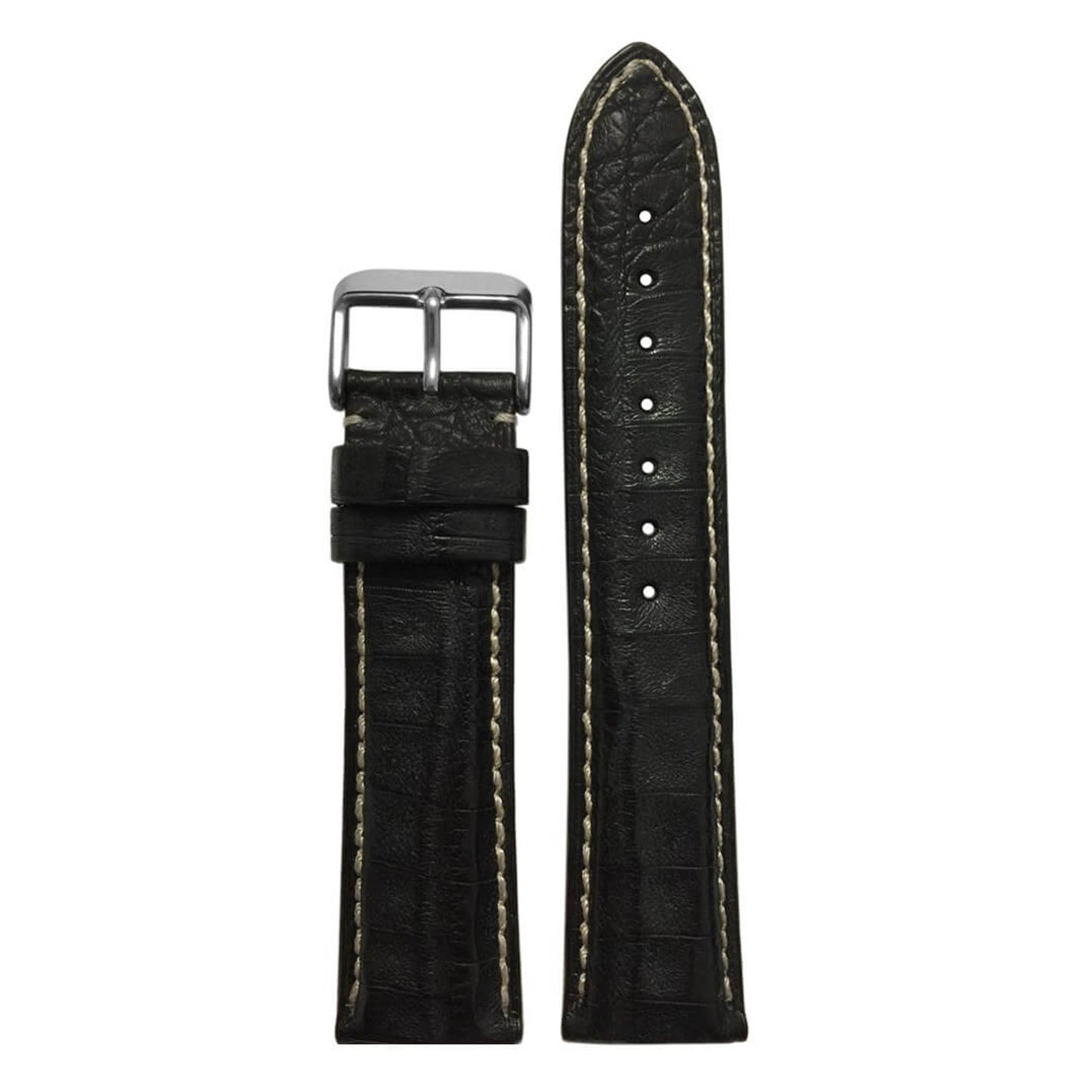 Genuine Caiman Crocodile Watch Band | Black | Hadley Roma MS2012