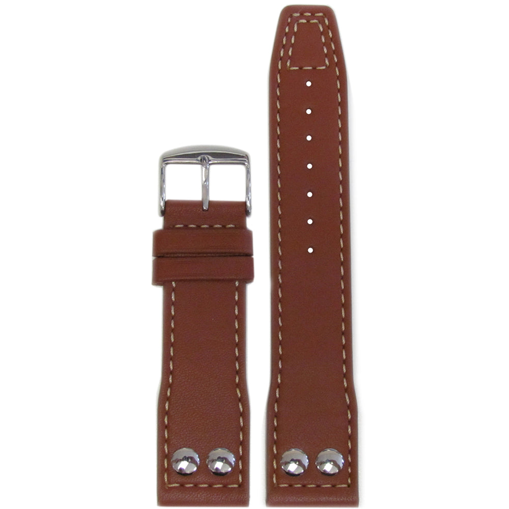 Calf Leather Pilot Style Watch Band | Brown | White Stitching | IWC Style