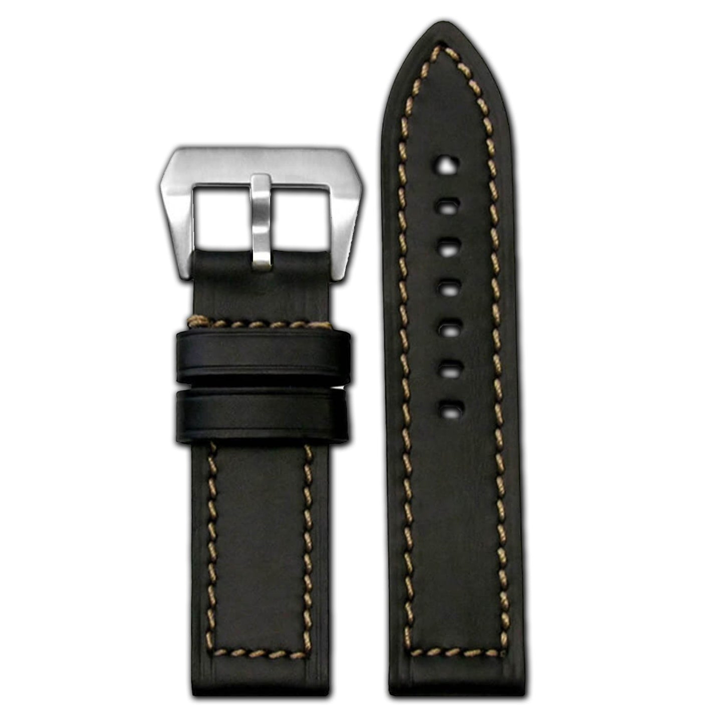 Vintage Leather Watch Band | Canyon | Flat | Black | Carmel Stitch