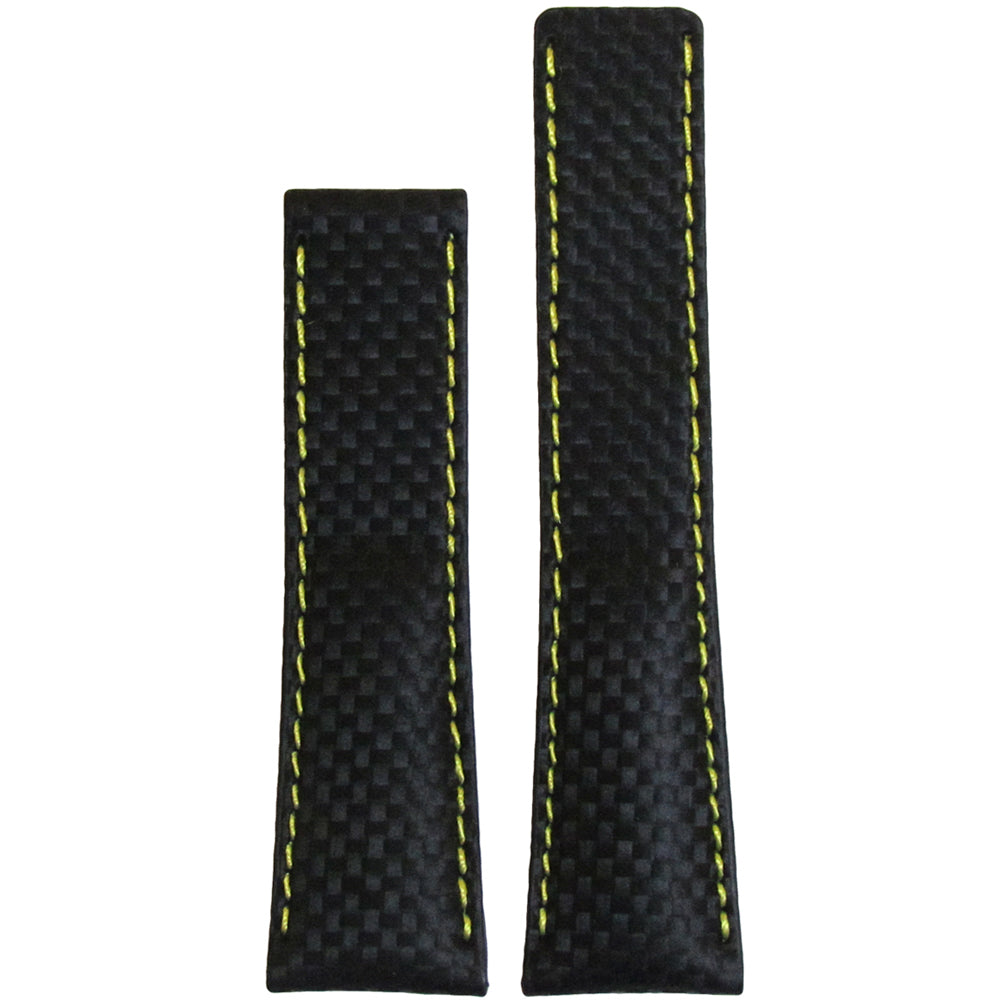 Black Carbon Fiber Style Watch Band | Yellow Stitch | for Breitling Deploy