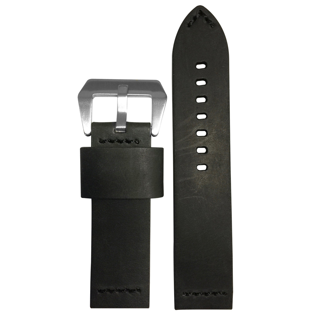 Vintage Leather "Miner" Watch Band | Charcoal | Black Stitch