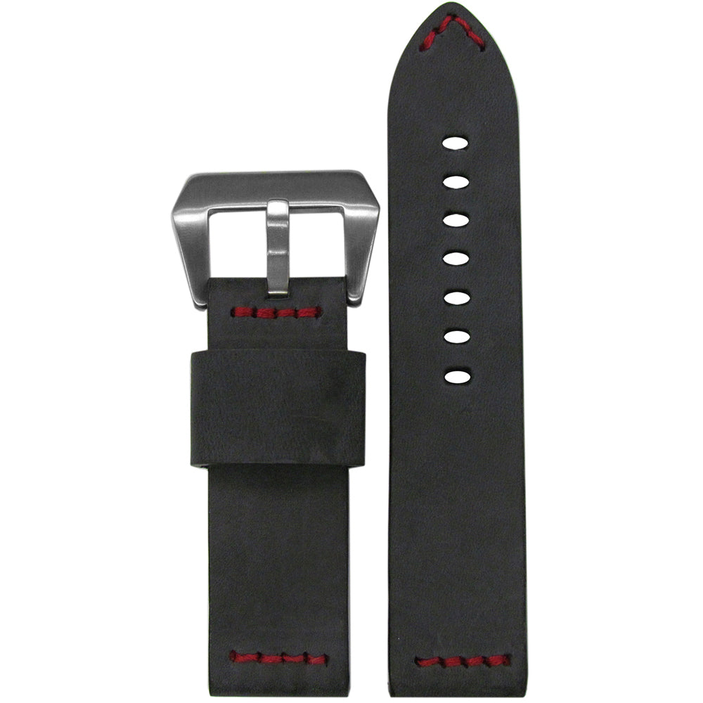 Vintage Leather "Miner" Watch Band | Charcoal | Red Stitch