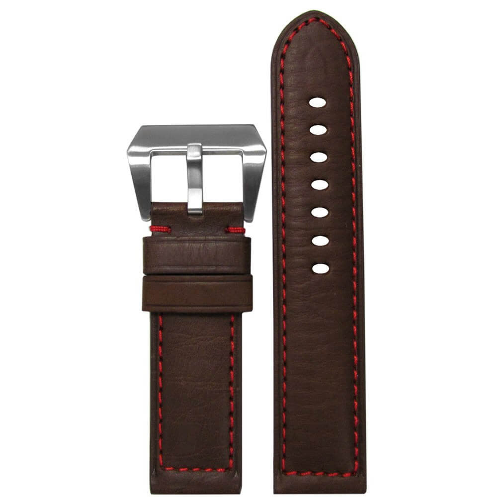 Classic HZ Calf Leather Watch Band | Padded Sport | Brown | Red Stitch