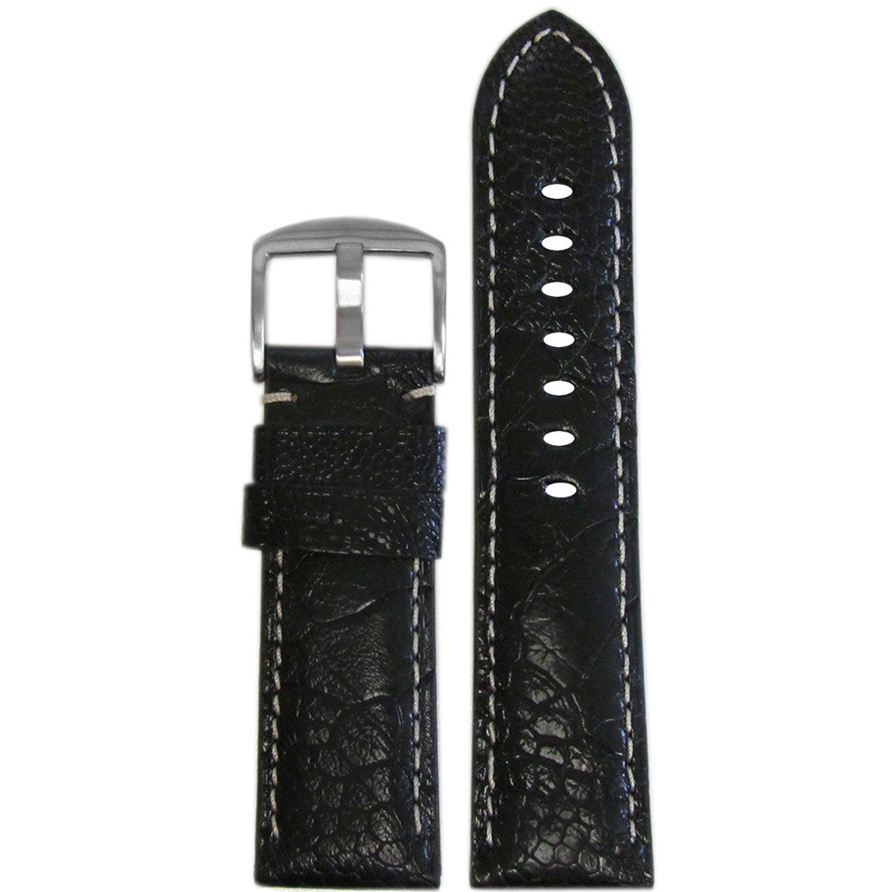 Classic Ostrich Leg Watch Band | Semi-Gloss | Black | White Stitch
