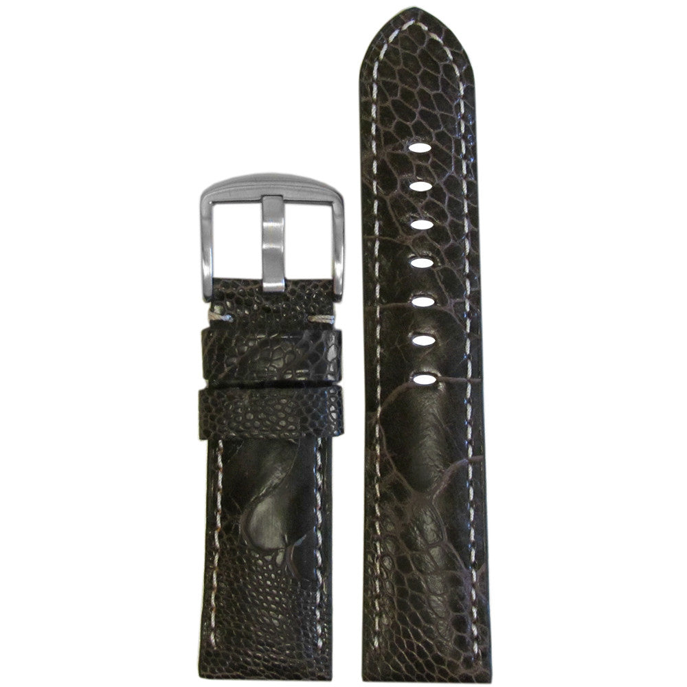 Classic Ostrich Leg Watch Band | Matte | Brown | White Stitch