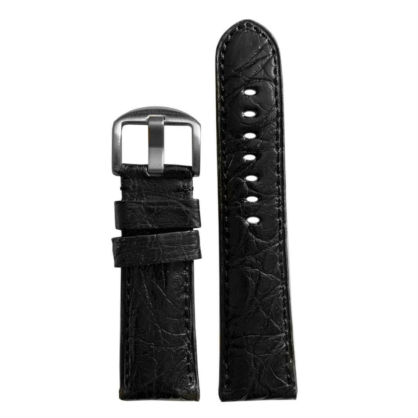 Genuine Crocodile Skin Watch Band | Padded | Matte Finish | Black | Match Stitch
