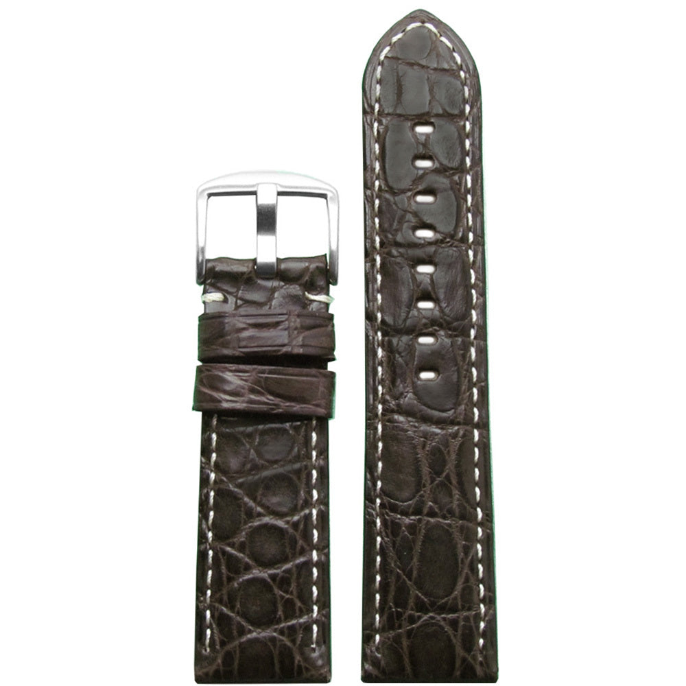 Genuine Crocodile Skin Watch Band | Padded | Matte Finish | Brown | Match Stitch