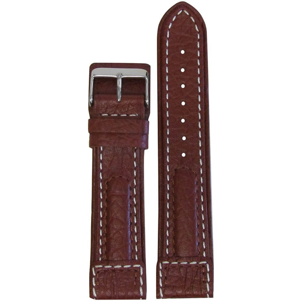 Dimo Calf Leather Watch Band | Pilot Style | Light Brown | White Stitch